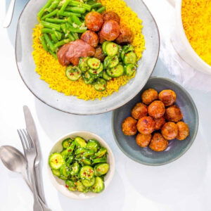 Krokante gemakballen met gele rijst