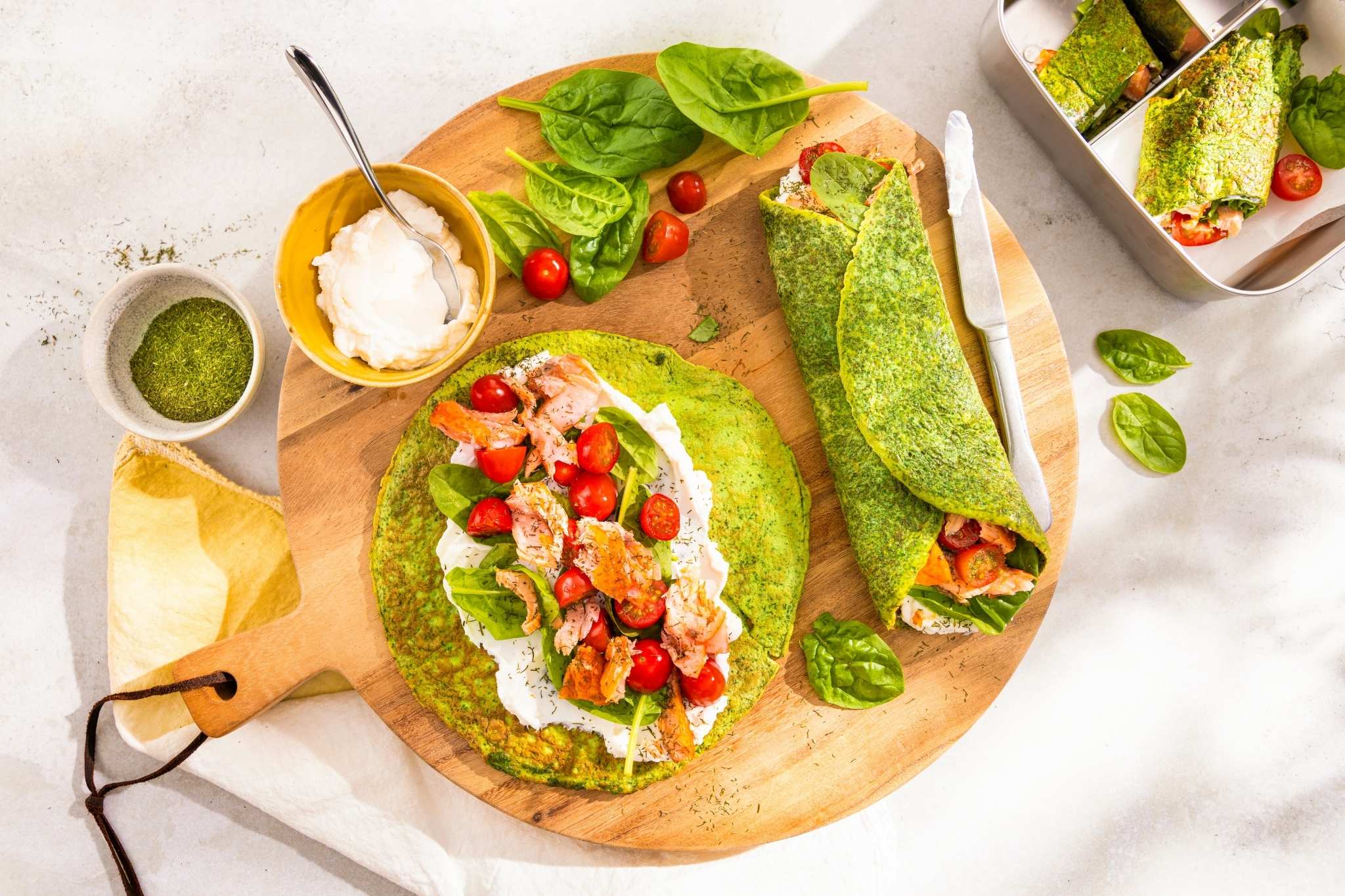 Spinazie eieromelet met cottage cheese