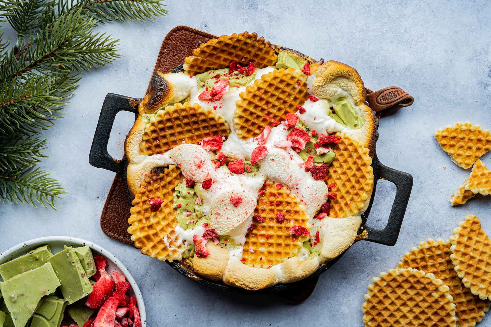 Matcha strawberry BBQ s'mores