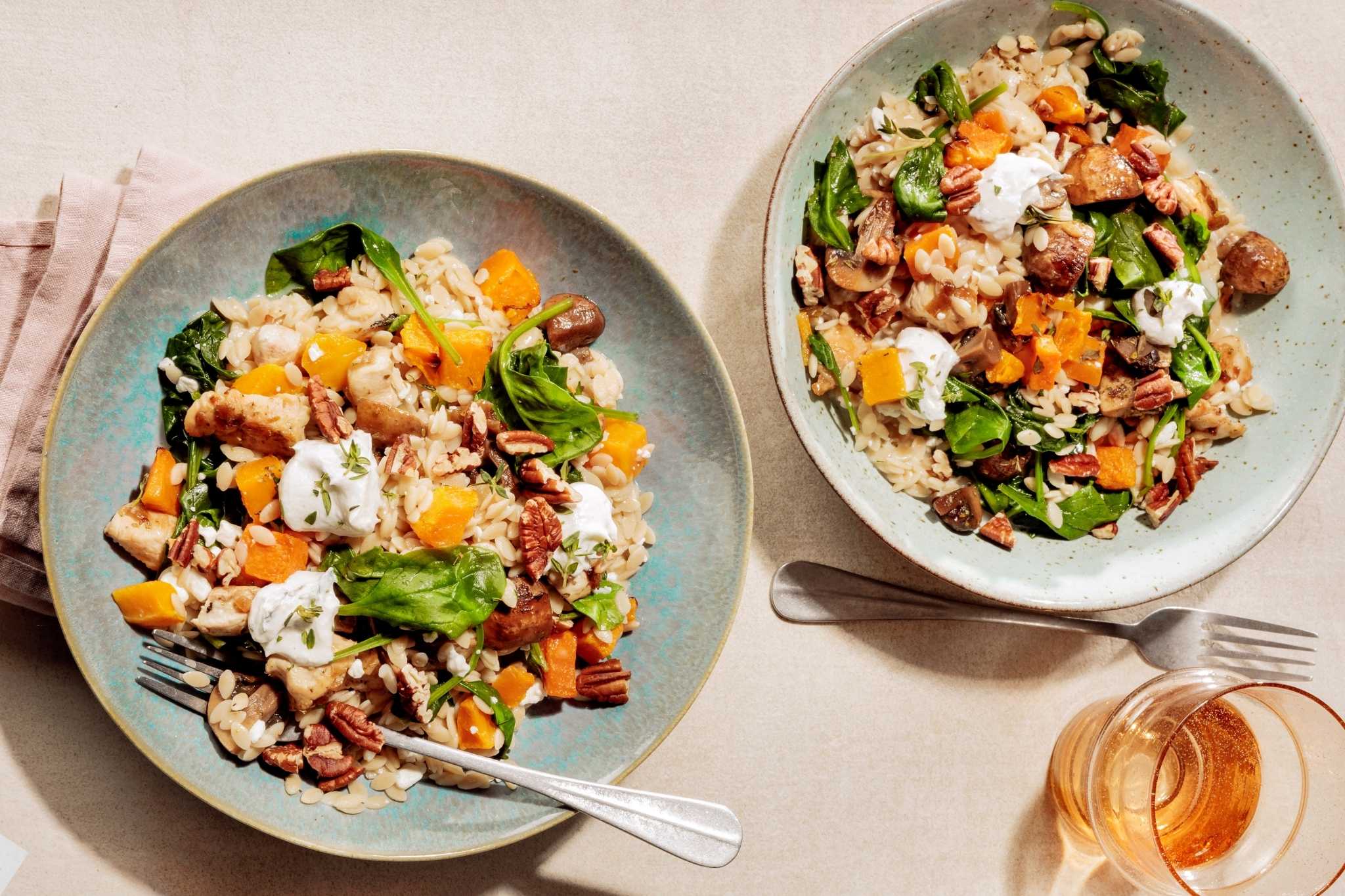 Pompoen-orzo met geitenkaas