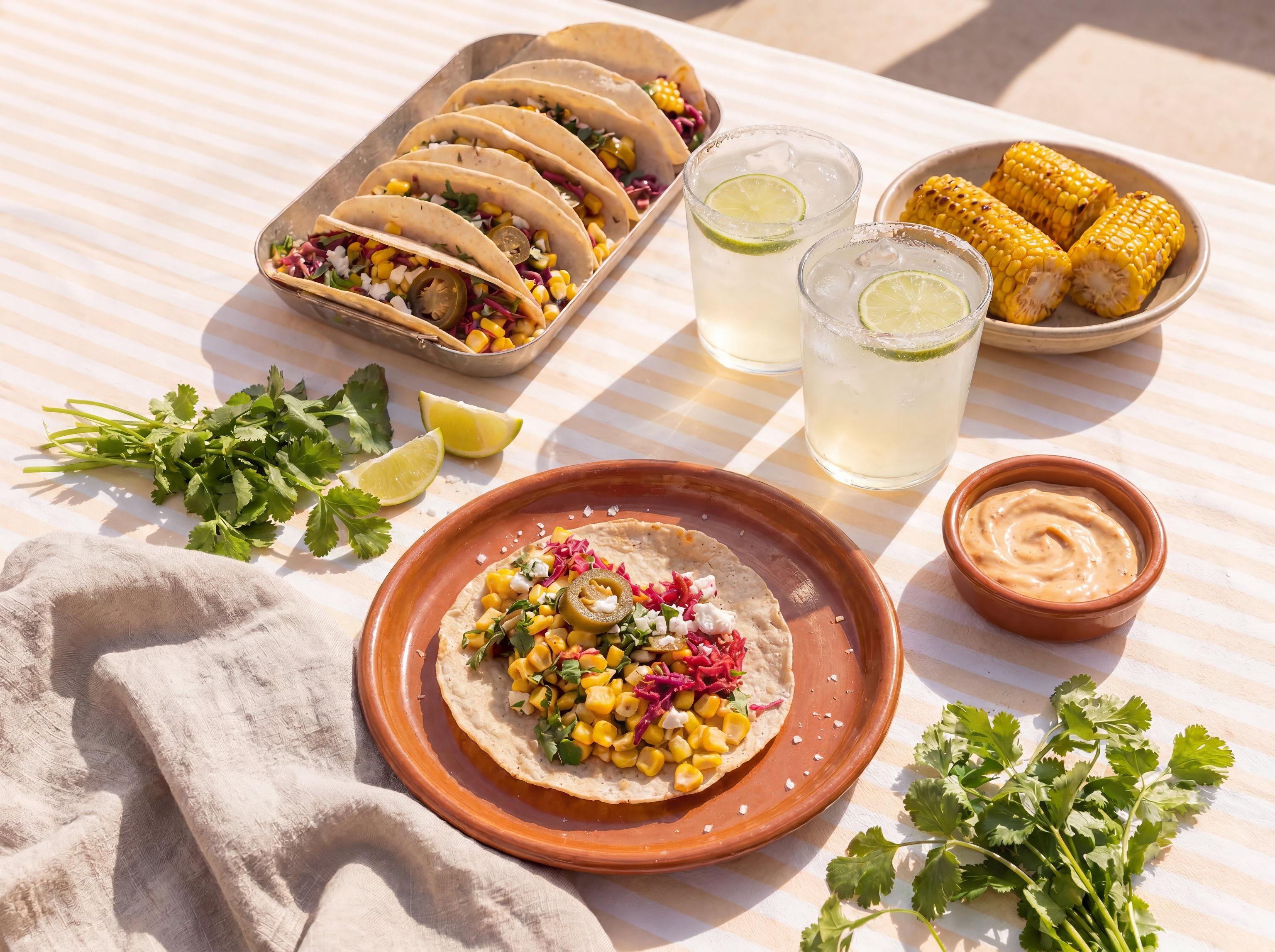 Bord met corn tacos en kruiden van de barbecue