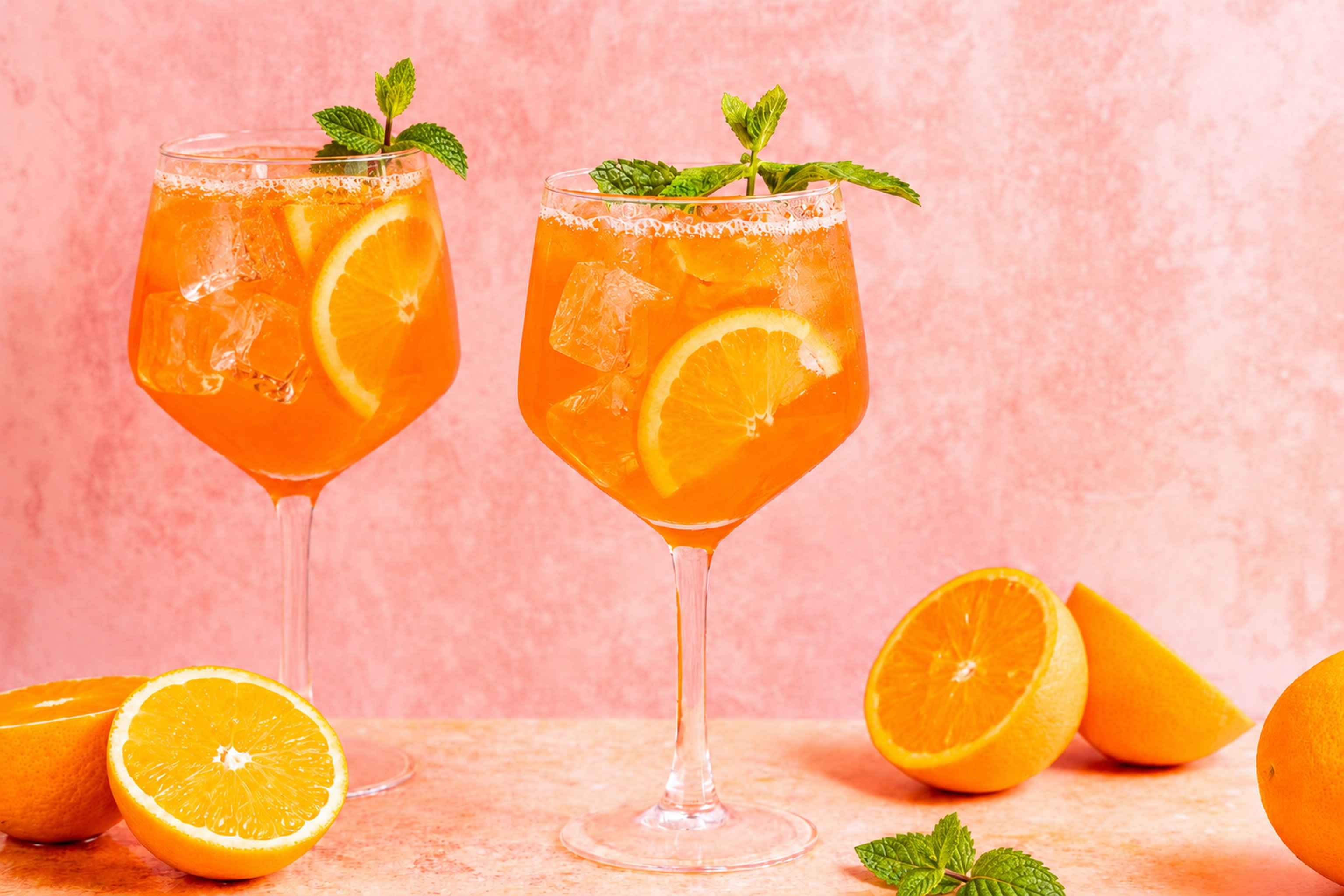 Orange Rose Spritz met Royal Club, sinaasappel, rozenaroma en ijs.